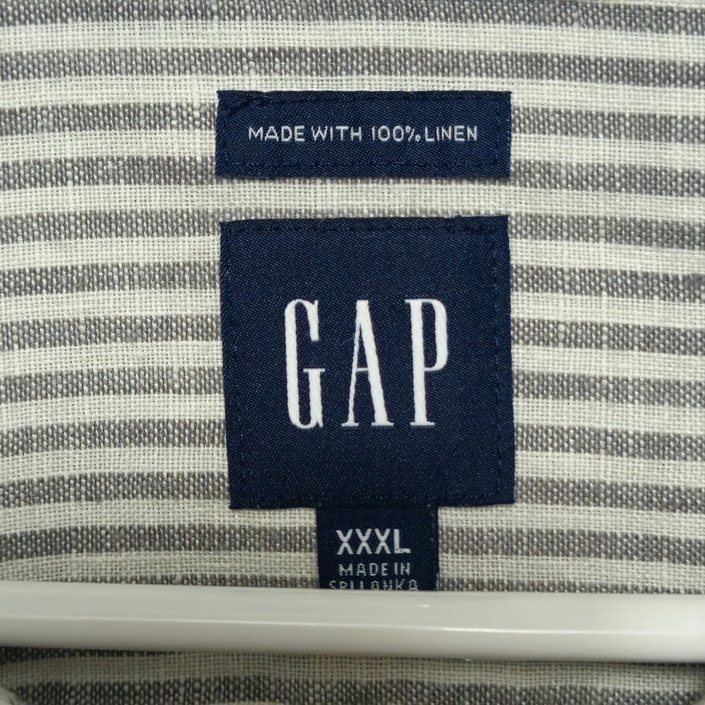 Gap Linen Striped Long Sleeve Button Down Shirt Mens 3XL Grey White Lightweight - Picture 3 of 7